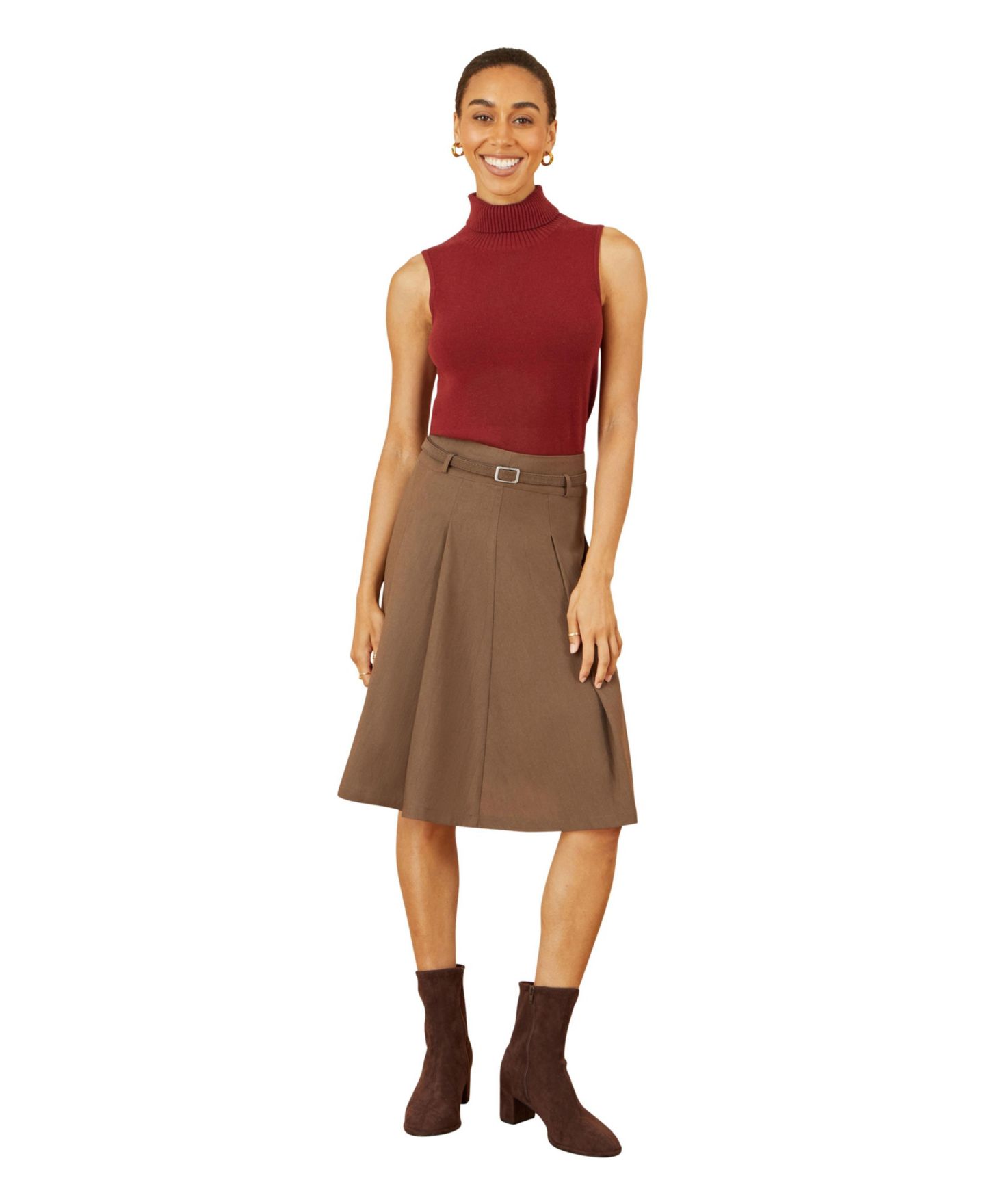Женская юбка Yumi Pleated Midi, цвет: Коричневый — фото 6