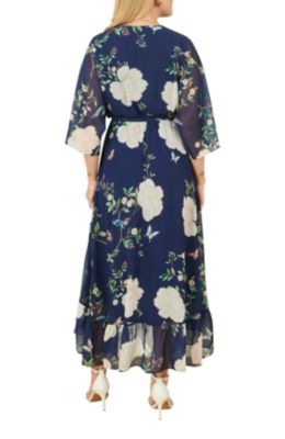 Women's Bird And Floral Print Midi Wrap Dress