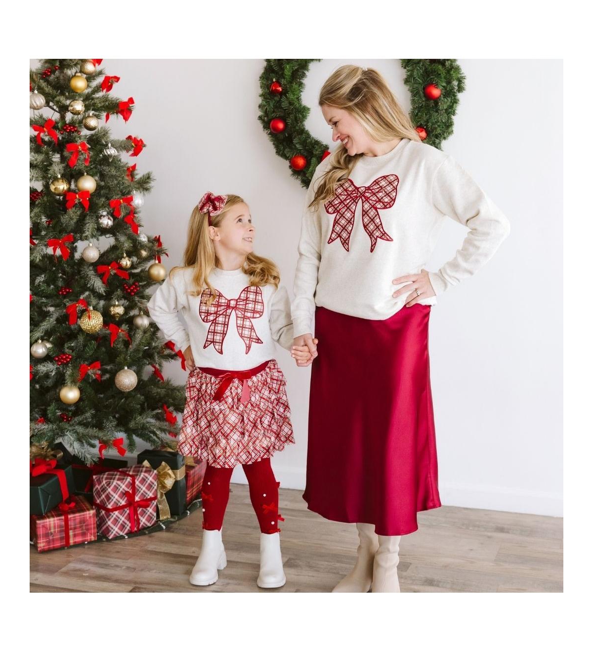 Sweet Wink Baby Girls Christmas Plaid Bow Patch Sweatshirt