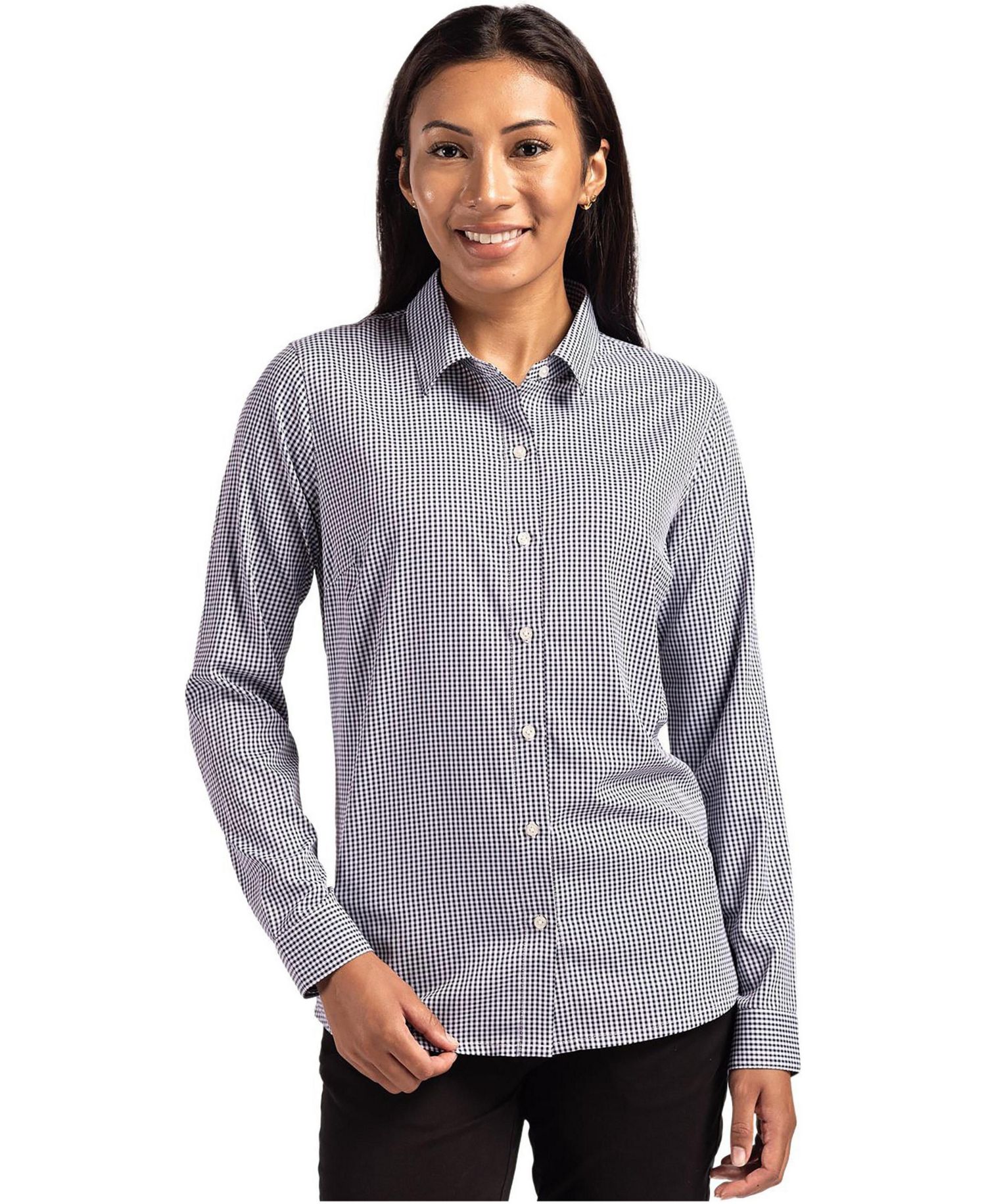Women's Cutter and Buck Skyline Epic Confidence Recycled Gingham Long Sleeve Dress Shirt