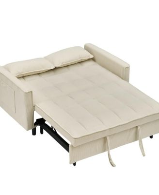 Corduroy Loveseat Sofa Bed with Adjustable Backrest, Pull-Out Tufted Sleeper Couch for Small Spaces, Dorms, Apartments-Maison Boucle