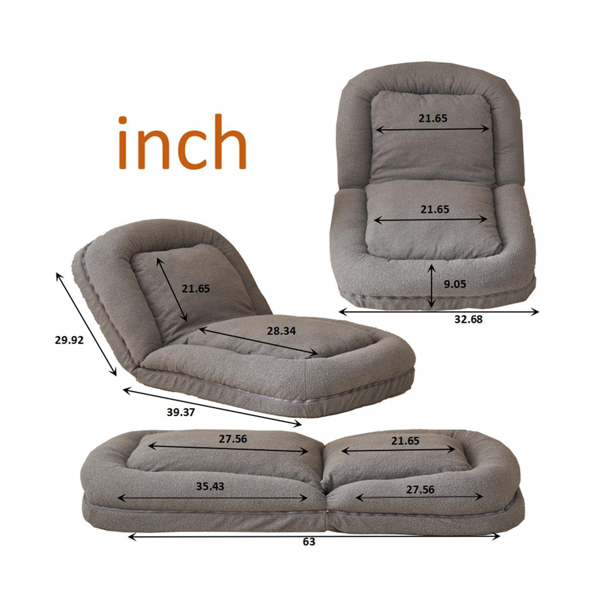 Cesicia Triple Fold-Down Sofa Adjustable Recliner with Thick Mattress for Multifunctional Use