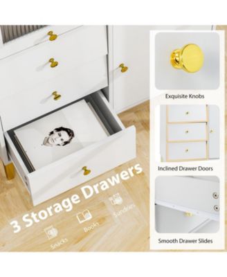 Chest of Drawers with Flip Up Fluted Glass Door for Bedroom Kitchen
