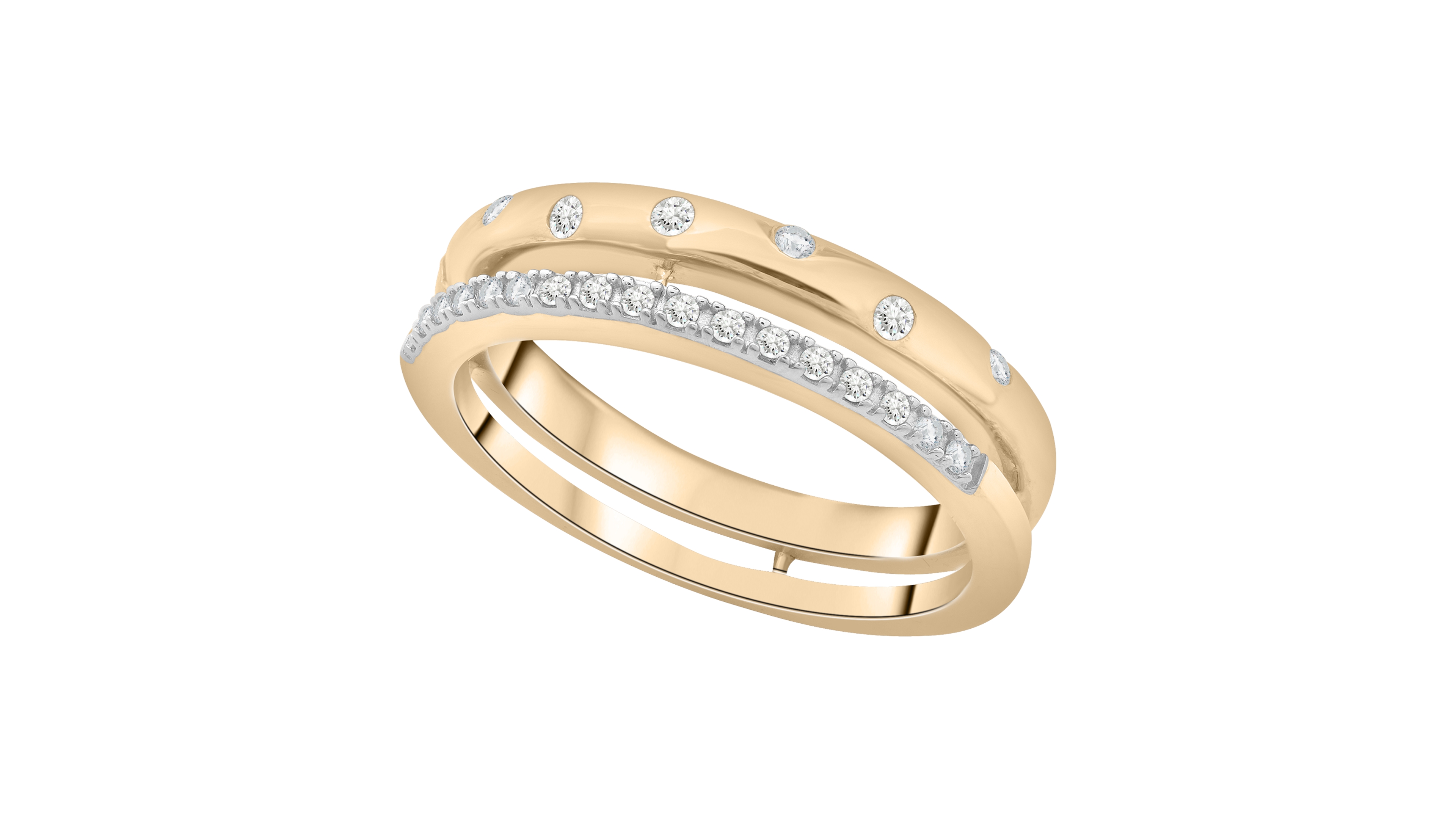 Wrapped Diamond Open Double Ring (1/6 ct. t.w.) 10K Yellow Gold with White Rhodium
