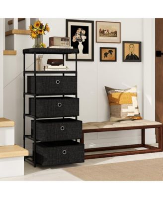 Dresser with 4 Drawers Fabric Storage Tower with Wood Top and Metal Frame