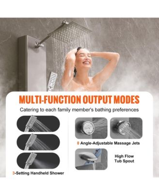 Shower Panel System, Stainless Steel Wall-Mounted Shower Set 5 Shower Modes, 8 Massage Jets, 3-Setting Handheld Shower Head