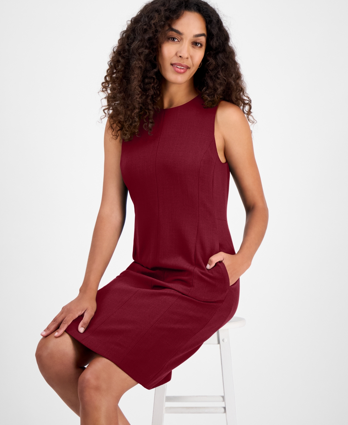 Kasper Women's Sleeveless Multi-seam Sheath Dress, Regular & Petite In Burgundy
