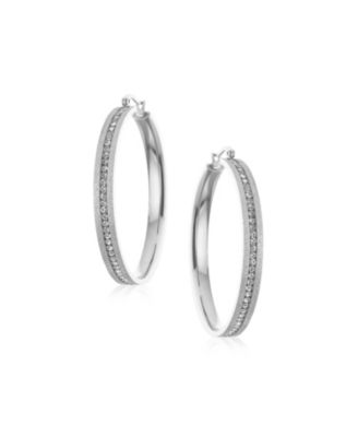 Channel Set CZ Statement Hoop Earrings Stardust Finish Plated Stainless Steel