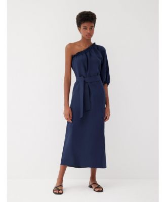 Women's Sardinia Navy Linen One Shoulder Dress