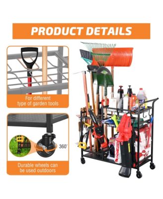 Rolling Garden Tool Organizer – Rake/Shovel Rack for Garage & Shed