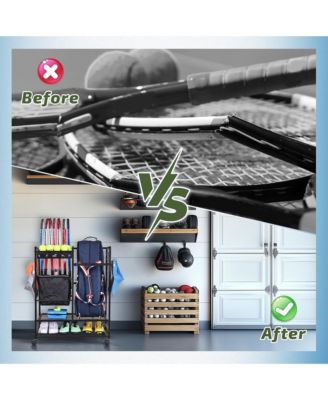 27.2" x 15.6" x 36" Tennis Rack Organizer: All-in-One Storage for Bags, Balls, Rackets & Gear