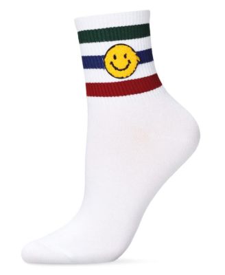 Women's Smiley Terry Patch Stripe Crew Socks
