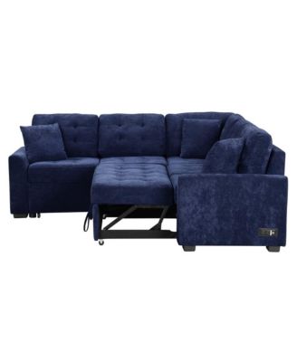 82.6'' L-Shaped Pull Out Sleeper Sofa with USB Ports, Power Outlets & Wheels, Modular Sectional Sofa Bed for Living Room