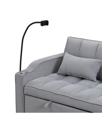Tufted Convertible Loveseat Sleeper Sofa with Pull-Out Bed, USB Charging & Cup Holders, Space-Saving 3-in-1 Design