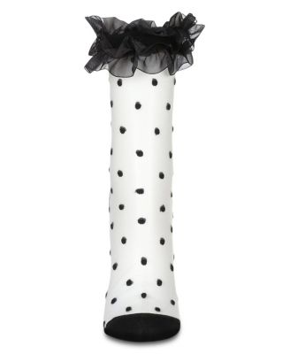 Women's Polka Dot Ruffle Lace Cuff Sheer Crew Socks