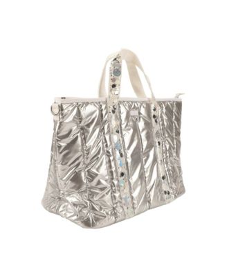 Silver Metallic Puffy Confetti Weekender Tote Bag