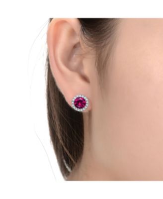 Sterling Silver with Colored Cubic Zirconia Stud Earrings