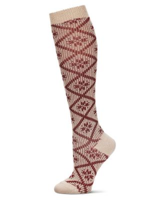 Women's Open Crochet Diamond Pattern Chunky Knee High Sock