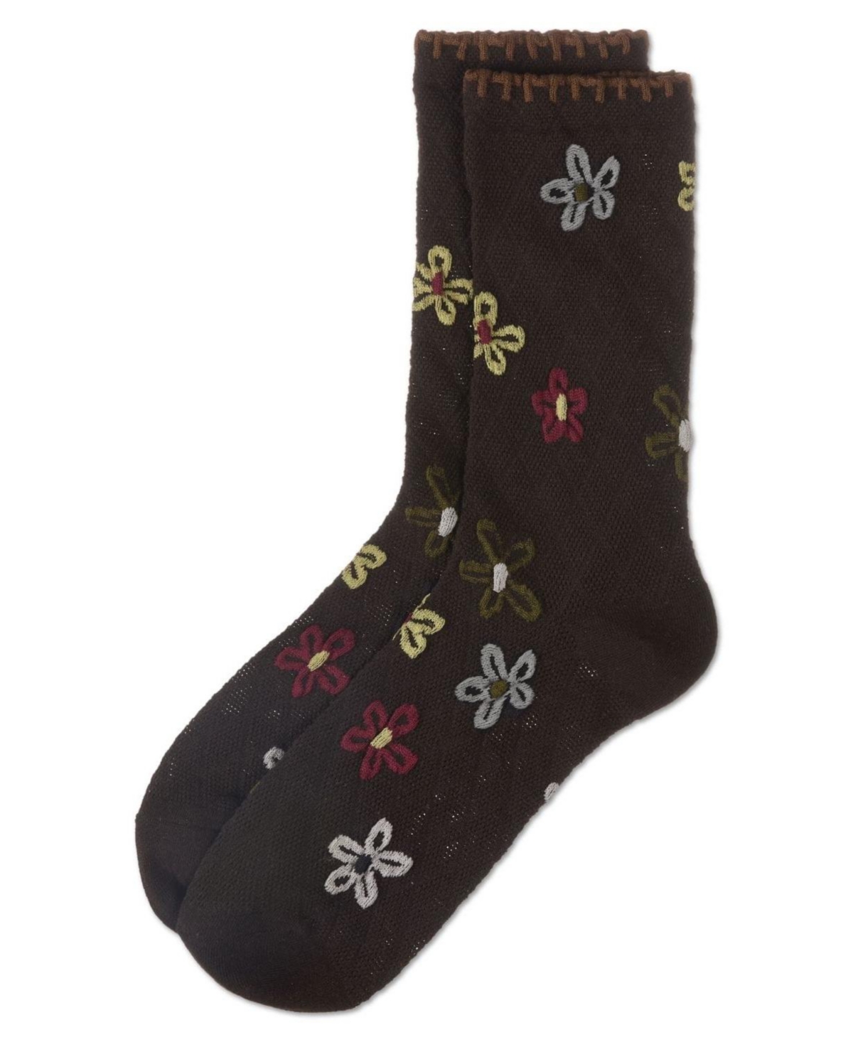 MeMoi Women's Dancing Daisies Crochet Cuff Crew Socks