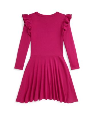 Girls' 7-16 Long-Sleeve Ruffled Ribbed Dress