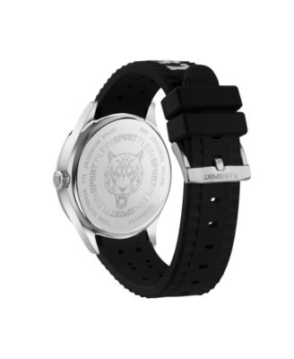 Men's Lineman 3 Hand Quartz Black Silicone Strap Watch, 45mm
