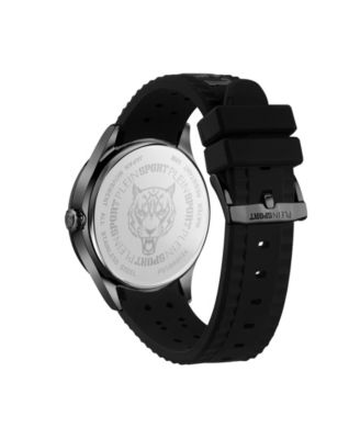 Men's Lineman 3 Hand Quartz Black Silicone Strap Watch, 45mm