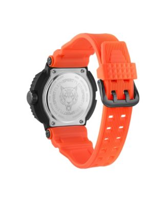 Men's Tiger Power 3 Hand Date Quartz Orange Silicone Strap Watch, 45mm