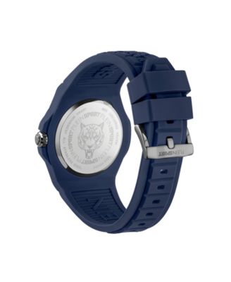 Men's New Fearless 3 Hand Date Quartz Blue Silicone Strap Watch, 46mm