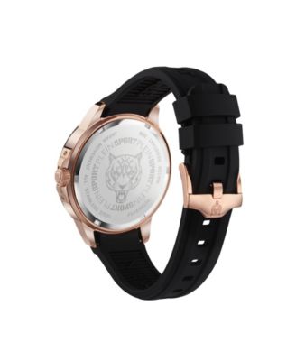 Men's City Rush 3 Hand Date Quartz Black Silicone Strap Watch, 45mm