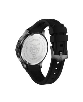 Men's City Rush 3 Hand Date Quartz Black Silicone Strap Watch, 45mm