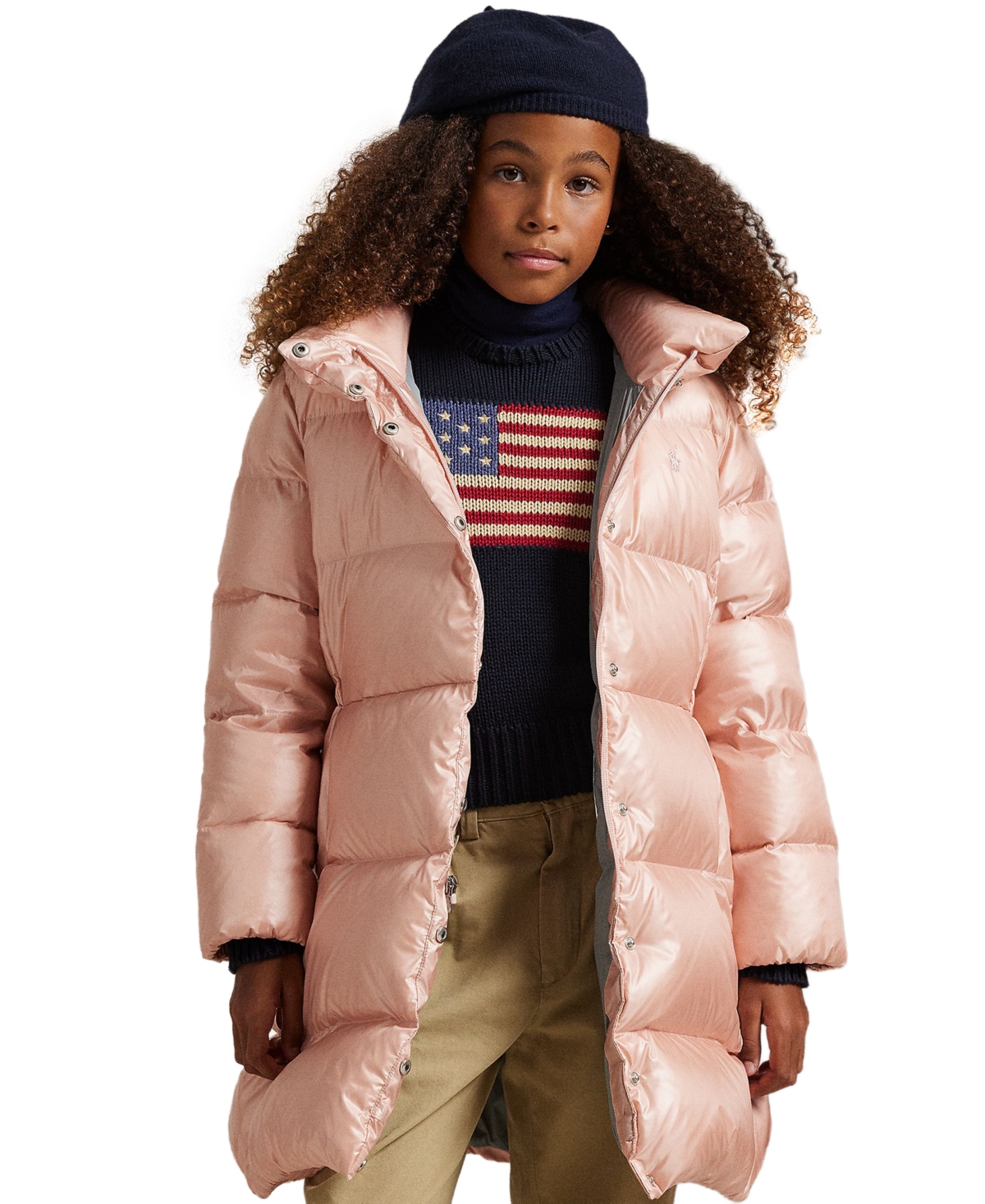 Polo Ralph Lauren Girls 7-16 Metallic Hooded Long Sleeves Jacket - Pink