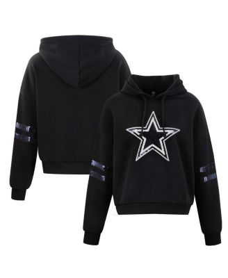 Cuce - Women's Black Dallas Cowboys Cropped Sequins Pullover Hoodie