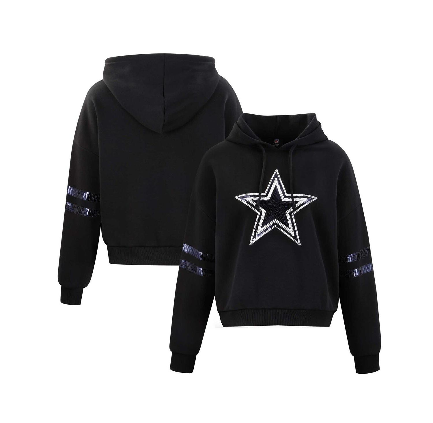 Women's Black Dallas Cowboys Cropped Sequins Pullover Hoodie