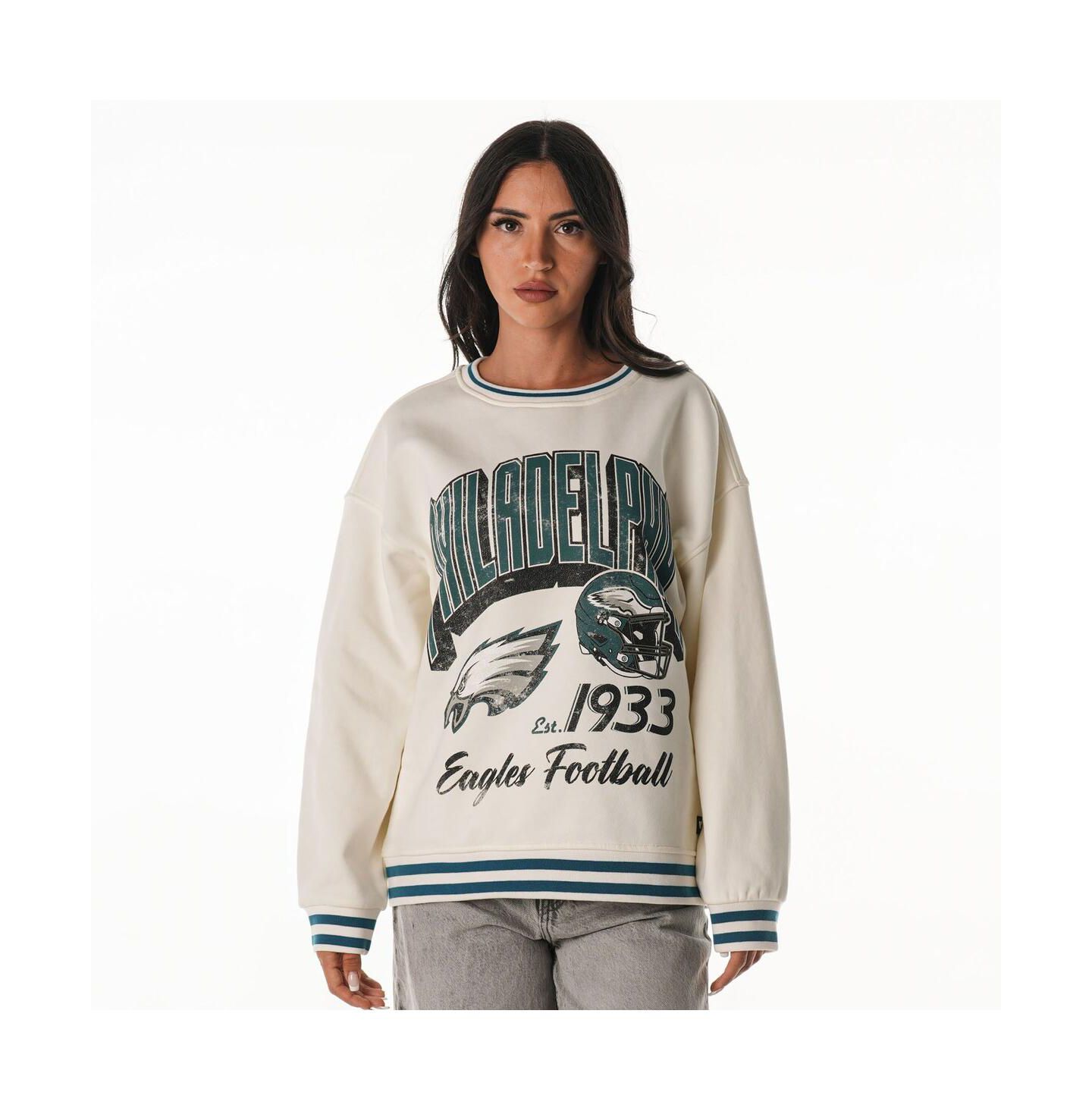 Женские толстовки The Wild Collective Cream Philadelphia Eagles Oversized Vintage French Terry — фото 1