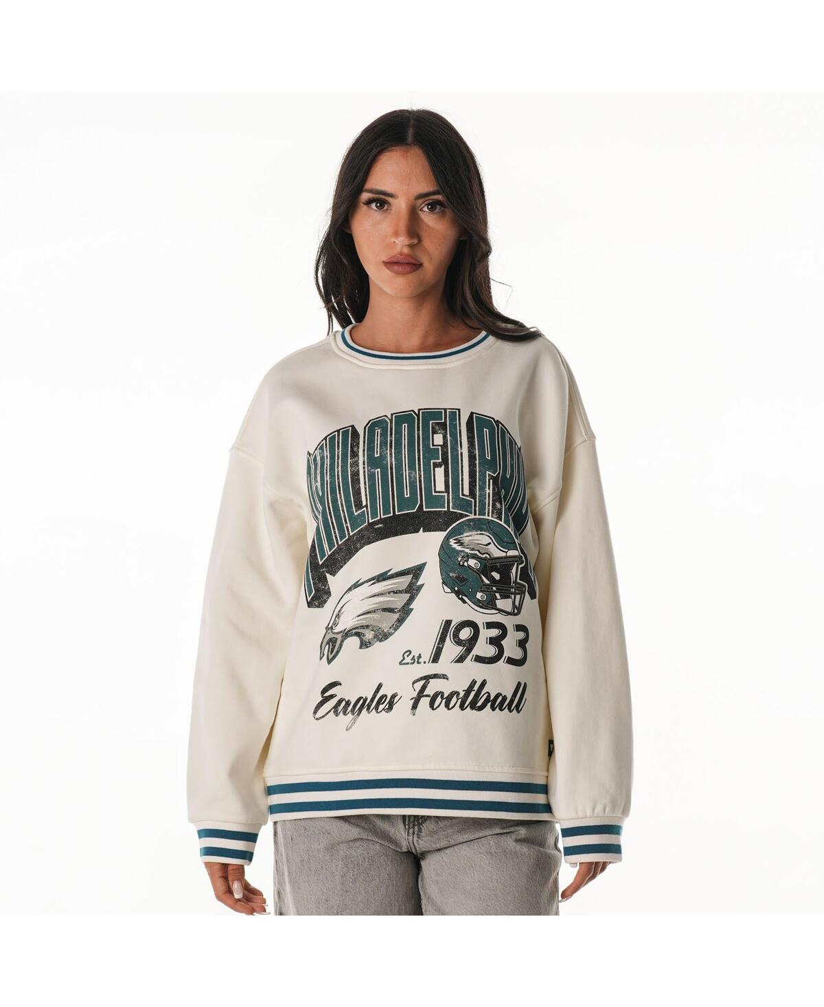 The Wild Collective Women's Cream Philadelphia Eagles Oversized Vintage French Terry Sweatshirt In Neutral