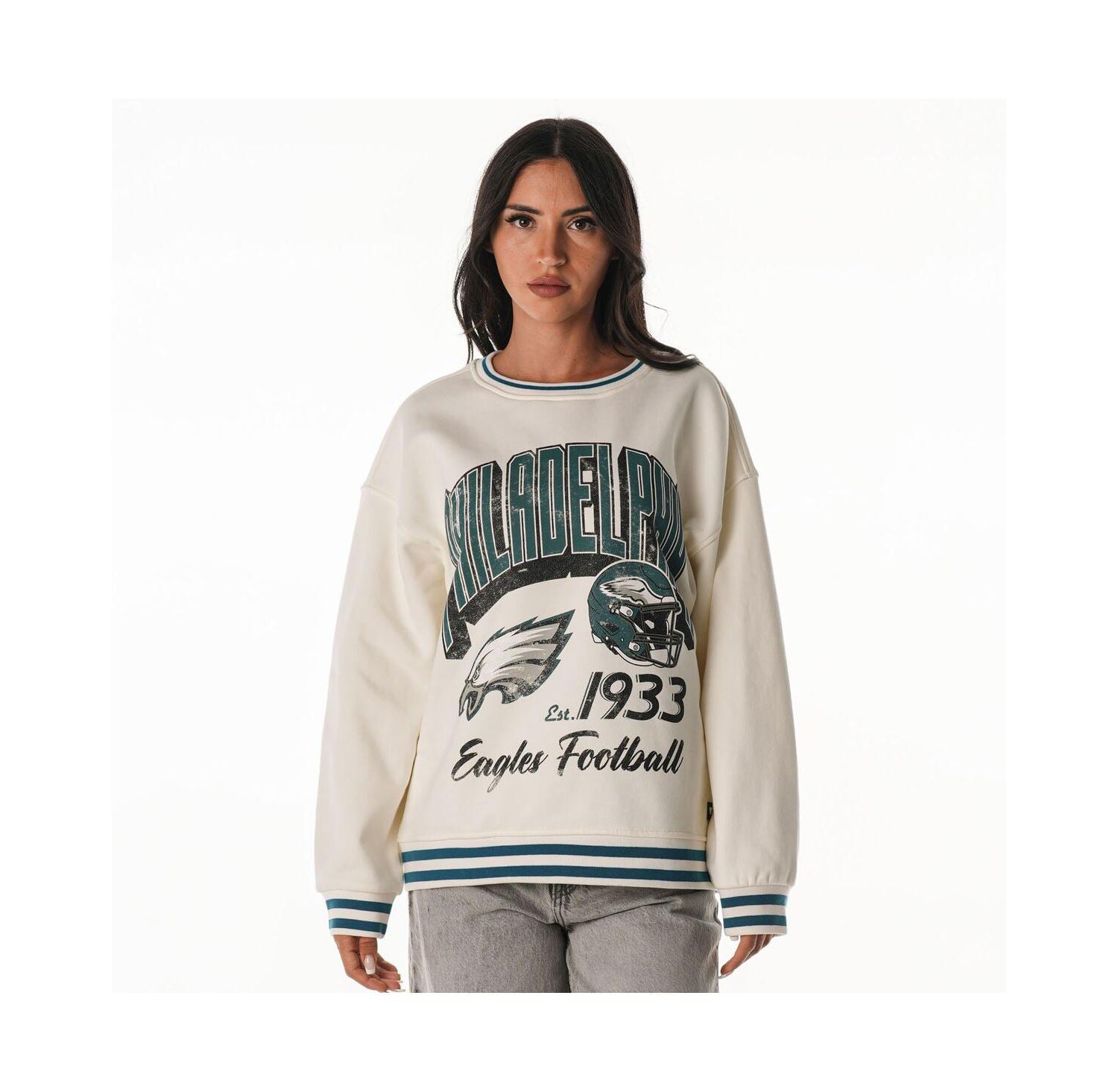 Women's Cream Philadelphia Eagles Oversized Vintage French Terry Sweatshirt