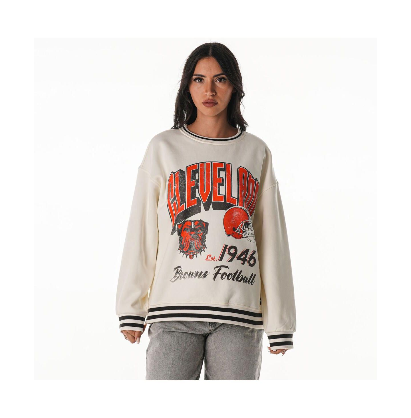 Женская толстовка The Wild Collective Cream Cleveland Browns Oversized Vintage French Terry — фото 1