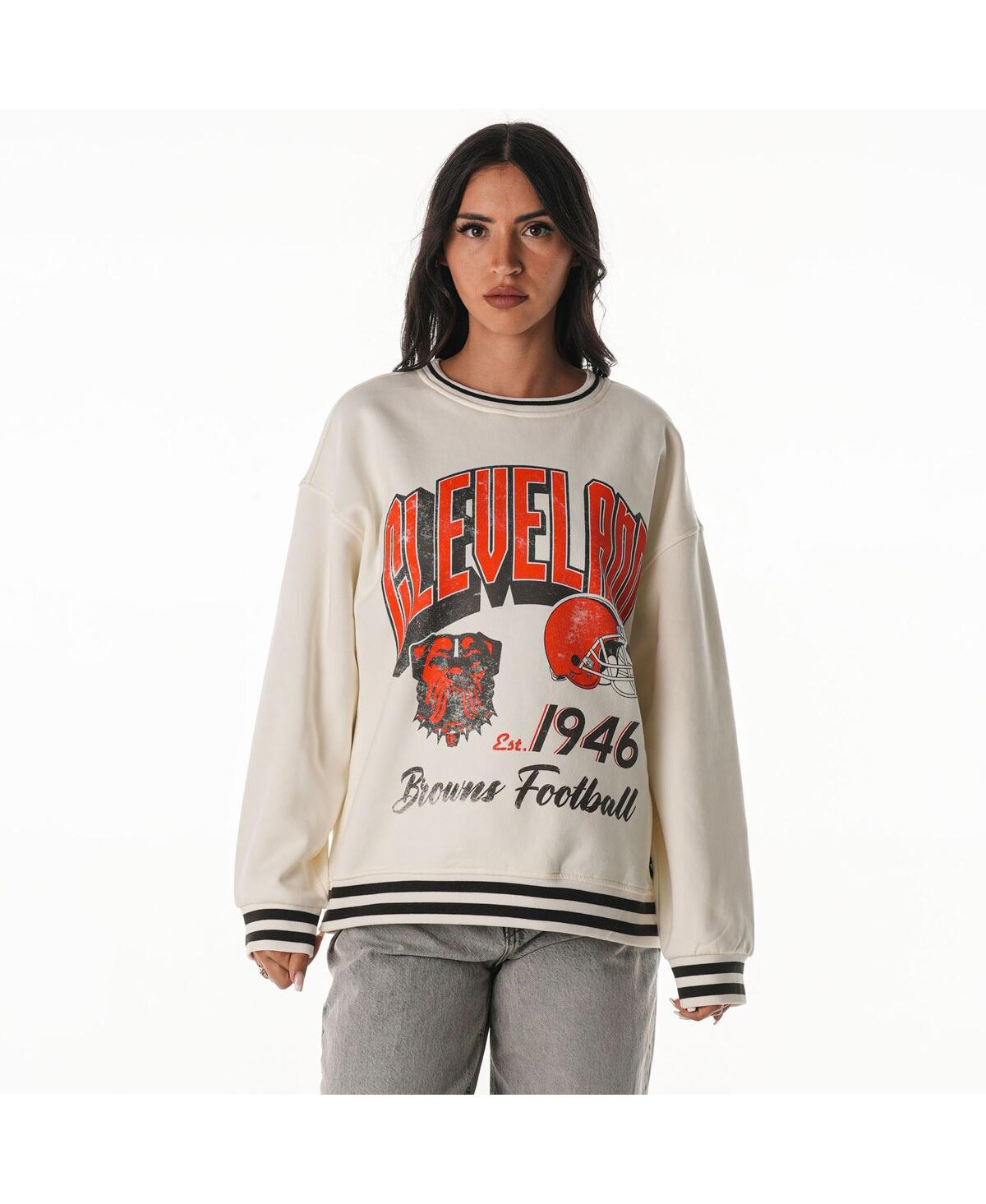 The Wild Collective Women's Cream Cleveland Browns Oversized Vintage French Terry Sweatshirt In Multi