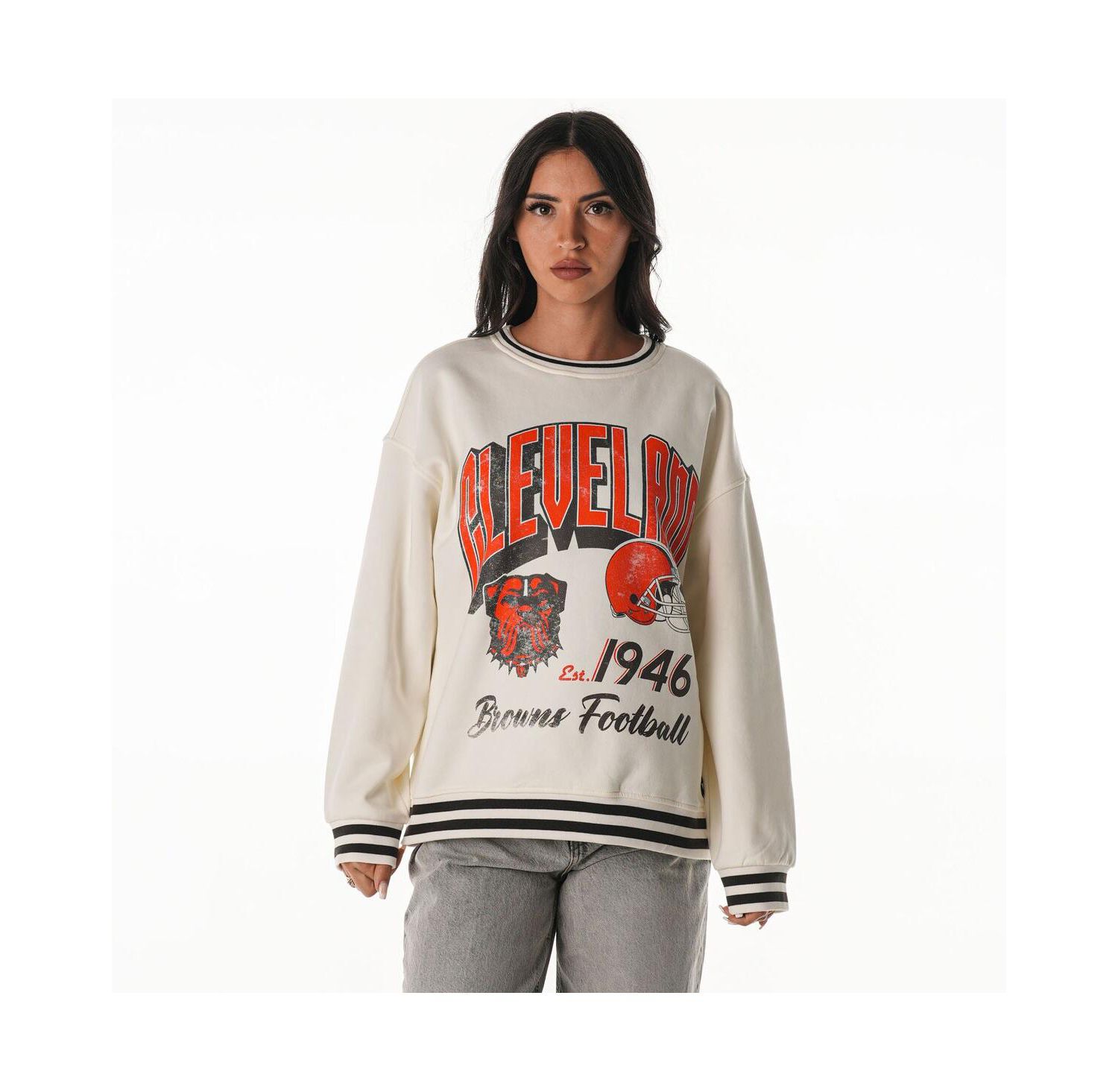 Women's Cream Cleveland Browns Oversized Vintage French Terry Sweatshirt