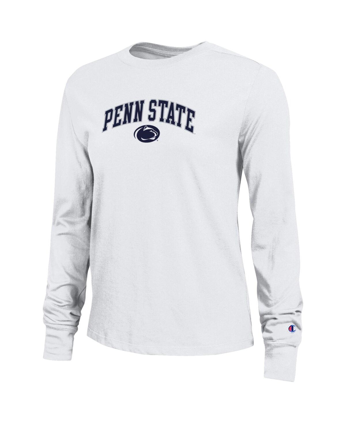 Champion Women's White Penn State Nittany Lions Arch Over Logo Long Sleeve T-shirt In Animal Print