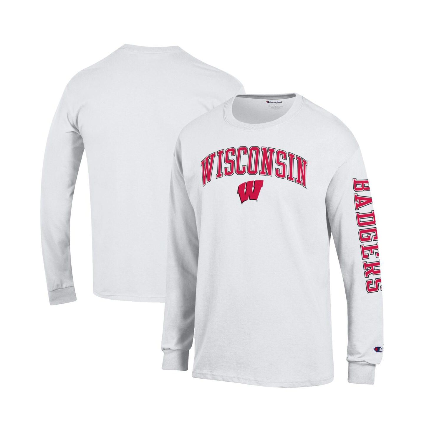 Мужская футболка Champion White Wisconsin Badgers Arch Over Logo 2-Hit Long Sleeve — фото 1