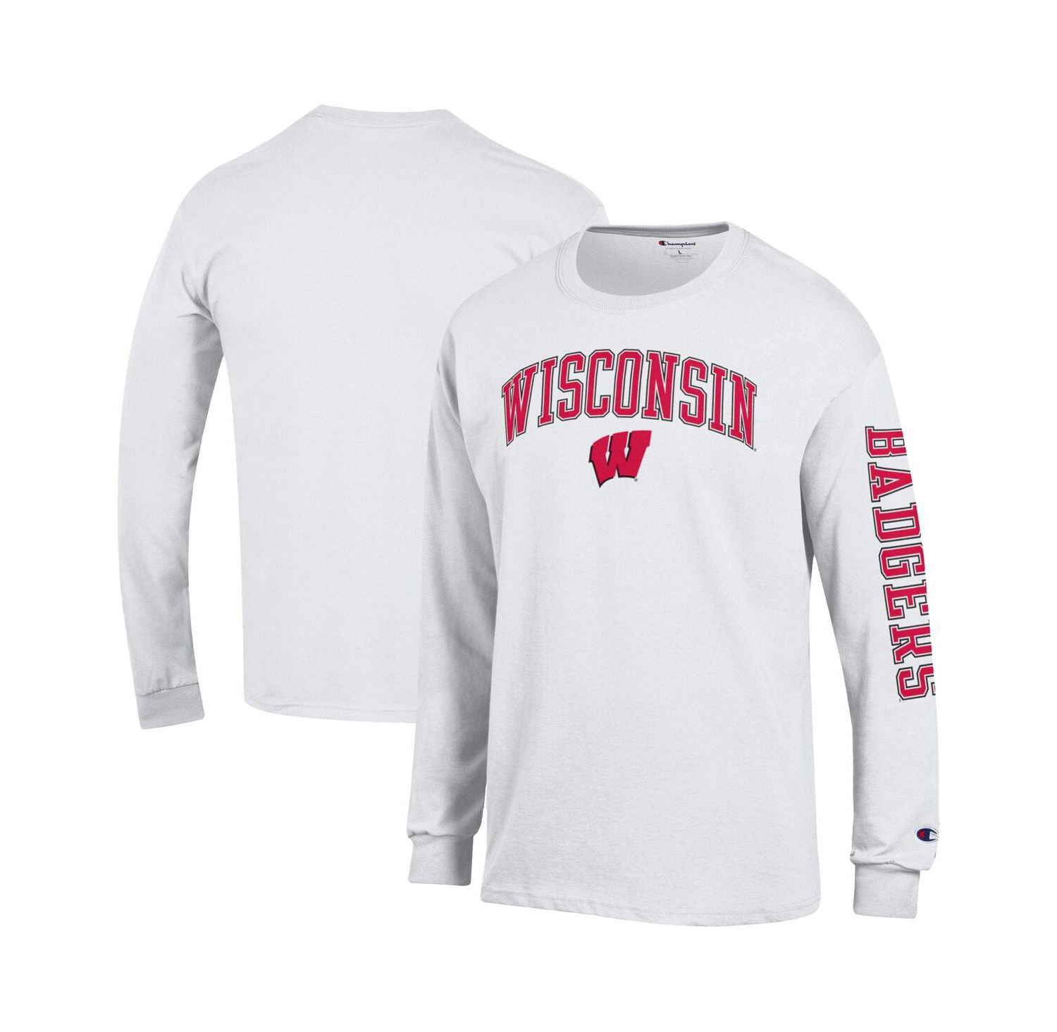 Men's White Wisconsin Badgers Arch Over Logo 2-Hit Long Sleeve T-Shirt