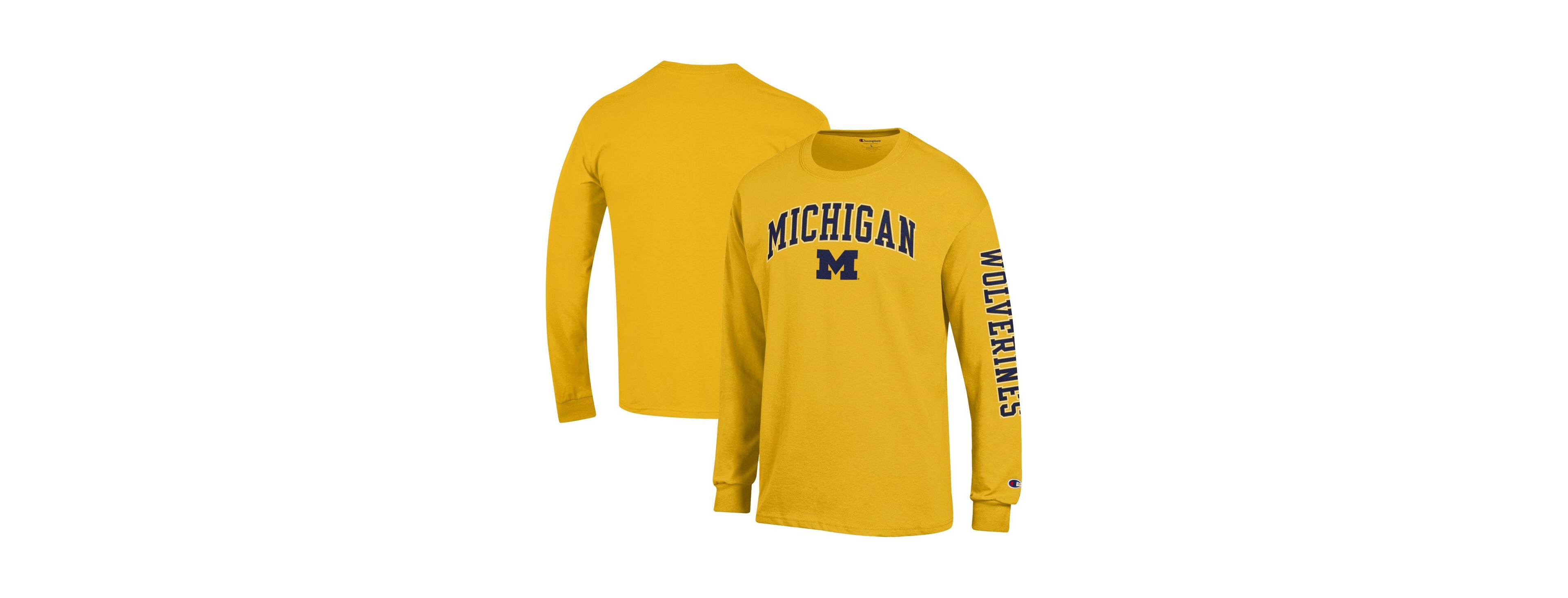 Champion Men's Maize Michigan Wolverines Arch Over Logo 2-Hit Long Sleeve T-Shirt