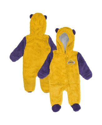 Outerstuff - Baby Boys and Girls Newborn Gold Los Angeles Lakers Stay Napping Fleece Bunting Full-Zip Sleeper