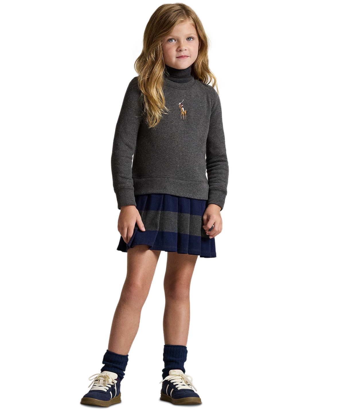 Polo Ralph Lauren Crew-neck Pleated Dress In Gray