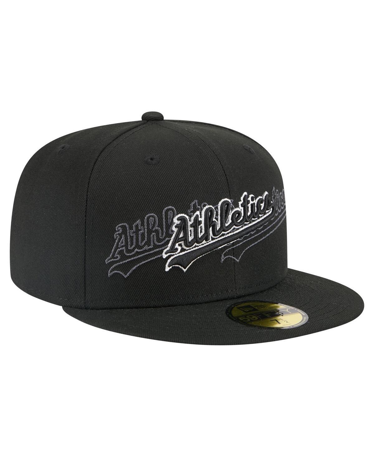 New Era Men's Black Athletics Tri-hit 59fifty Fitted Hat In Black