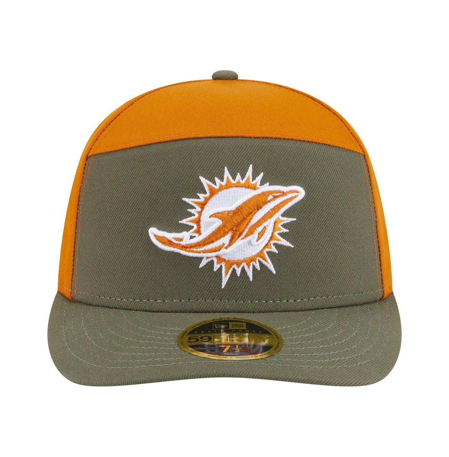 Мужские головные уборы New Era Olive/Brown Miami Dolphins Two-Tone Color Pack Split Panel 59FIFTY Fitted Hat — фото 2