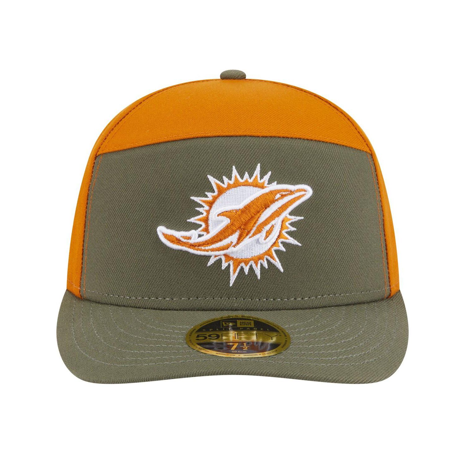 Men's Olive/Brown Miami Dolphins Two-Tone Color Pack Split Panel 59FIFTY Fitted Hat