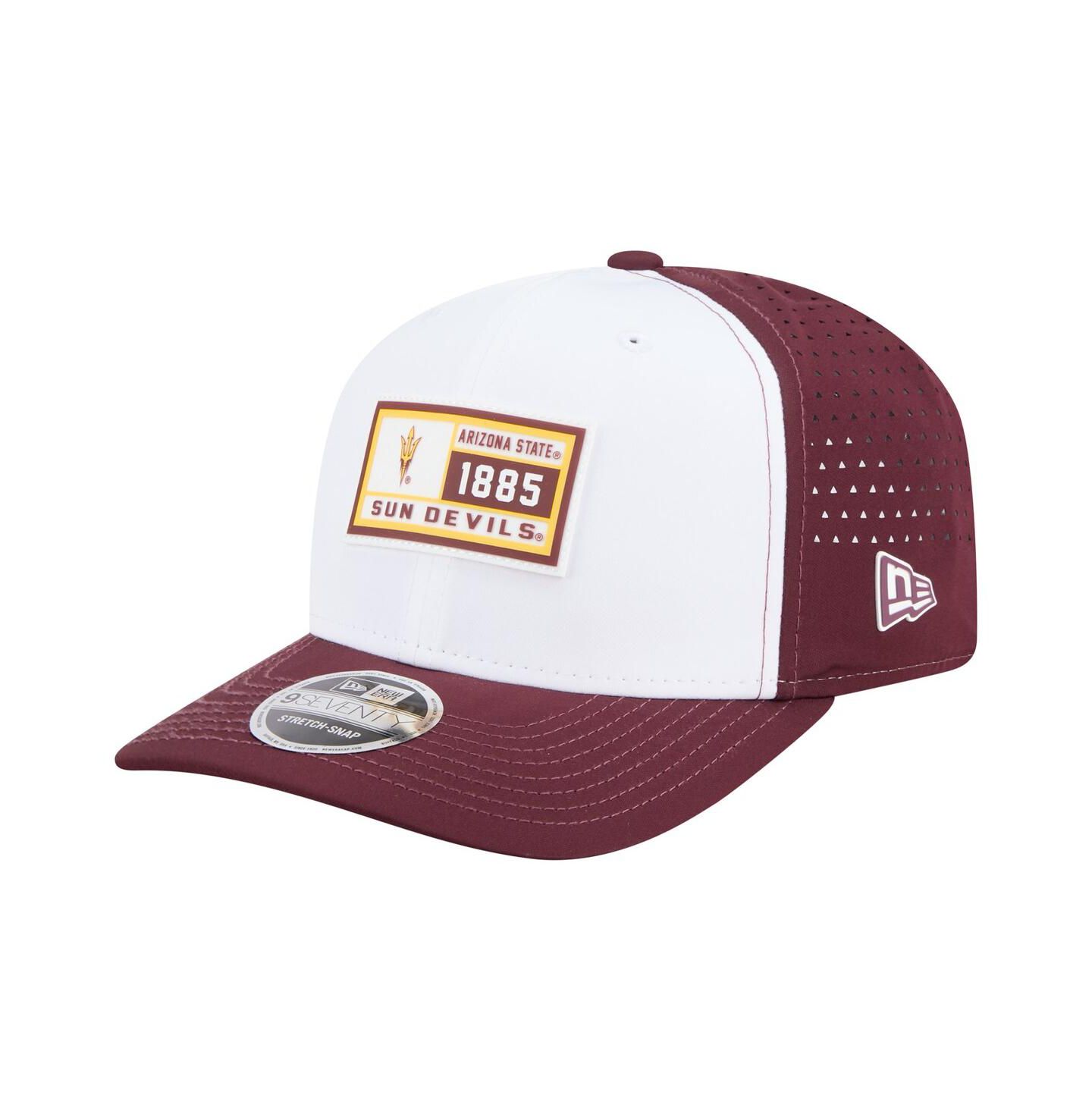 Мужская кепка New Era White/Maroon Arizona State Sun Devils Perforated Patched 9SEVENTY Adjustable Hat — фото 1