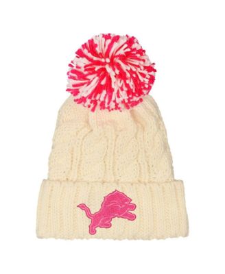 Outerstuff - Girls White Detroit Lions Cable Cuffed with Pom Knit Hat